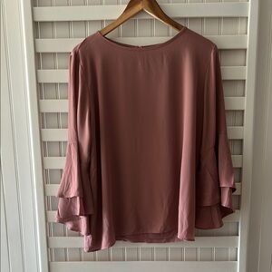 LOFT Pink Boxy Flutter Sleeve Blouse